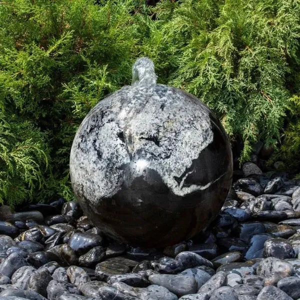 Blue Thumb - 16 Black Flower Granite Sphere Fountain Kit - spherical ball shape