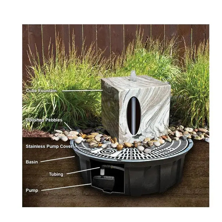 Blue Thumb - 16" Green Marble Sphere Fountain Kit   Cross-Section Diagram