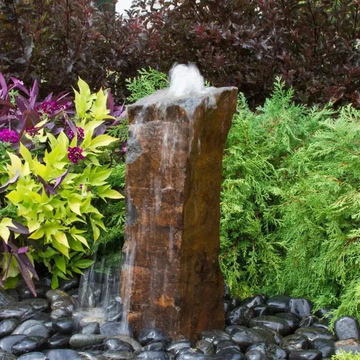 Basalt Triple Fountain with Black Polished Pebbles