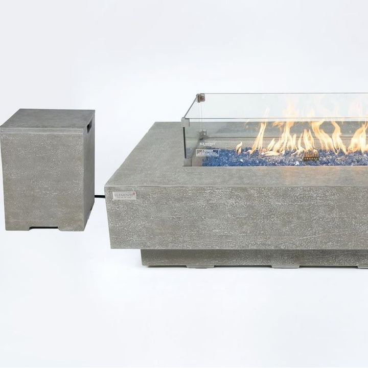 Elementi Plus Riviera Fire Pit Table with coordinating propane tank cover - Burning silo image