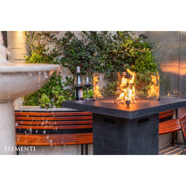 Elementi Montreal Fire Pit Bar Table - Dark Gray - Closeup - Burning