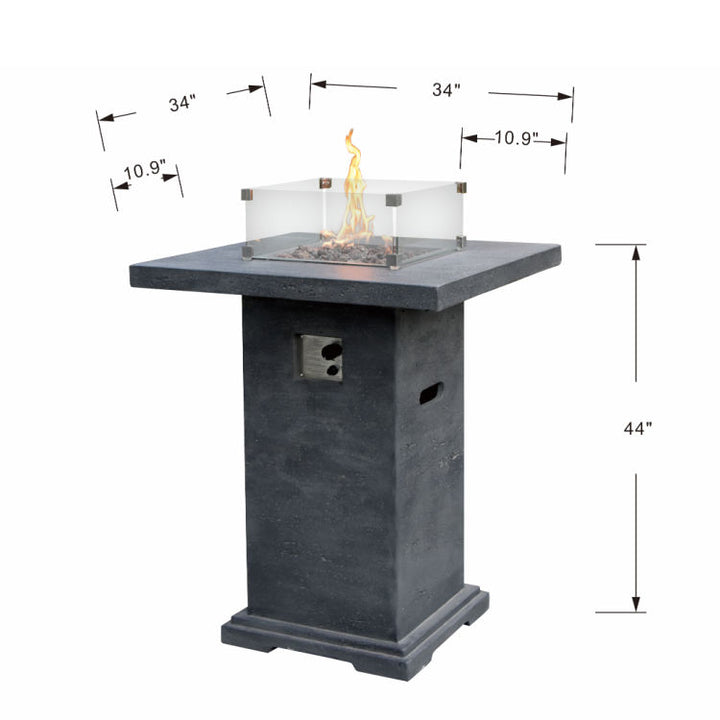 Elementi Montreal Fire Pit Bar Table - Dark Gray - Measurements