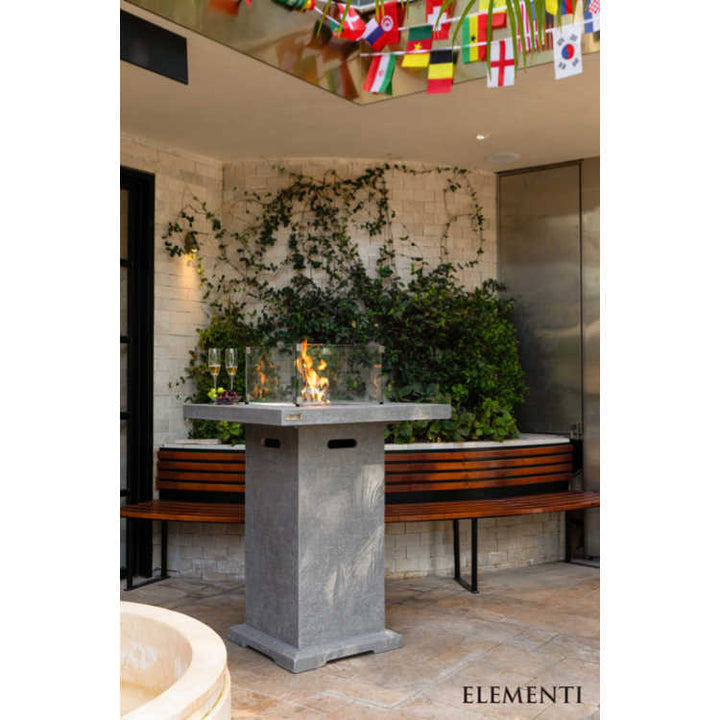 Elementi Montreal Fire Pit Bar Table - Light Gray - Patio View 2 - Burning