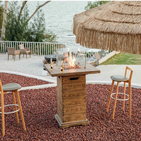 Elementi Rova Fire Pit Bar Table - Wood Grain - Tiki Setting