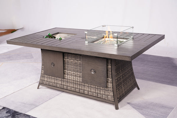 Aspen Fire & Ice Table - Fire Pit Dining Table with Ice Bucket (Gray)
