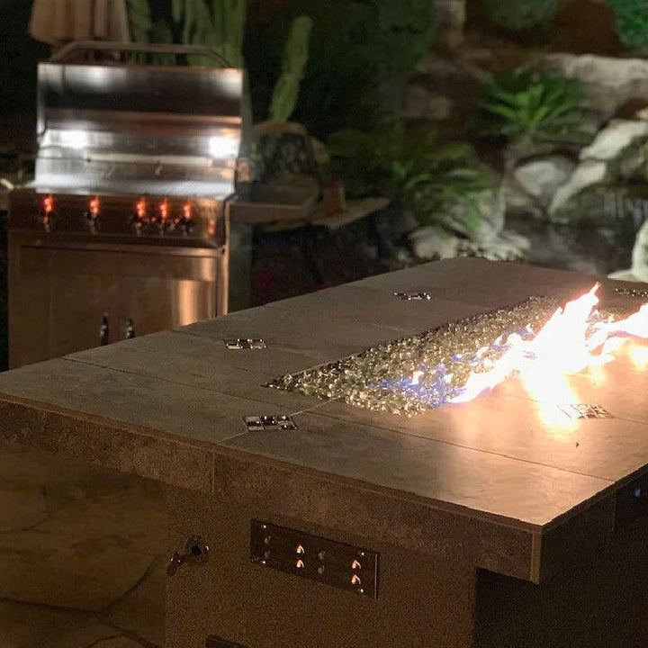 Kokomo Grills Entertainer Bar Fire Pit Table - Burning at Night with Kokomo Grill
