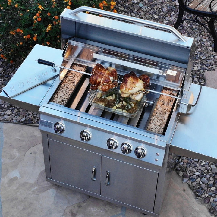 Kokomo Grill Professional Lighted Grill with Rotisserie Kit and Smoker Chip Boxes